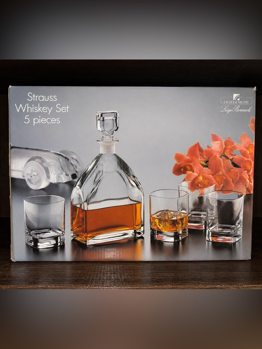 Luigi Bormioli Strauss 5 Pc Crystal Whiskey Decanter Set New in Box